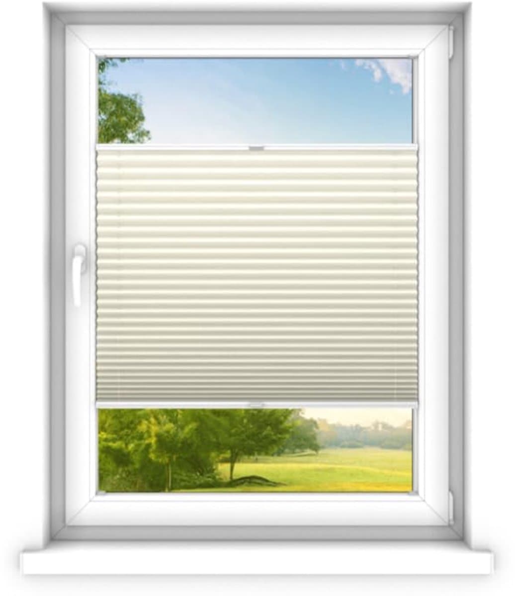 time4blinds - Plisségordijn zonder boren op maat gemaakt - Vouwgordijn - Plisségordijn privacy en zonwering - Eenvoudige installatie - Kant-en-klaar plisségordijn - 90x100 cm - Roomwit