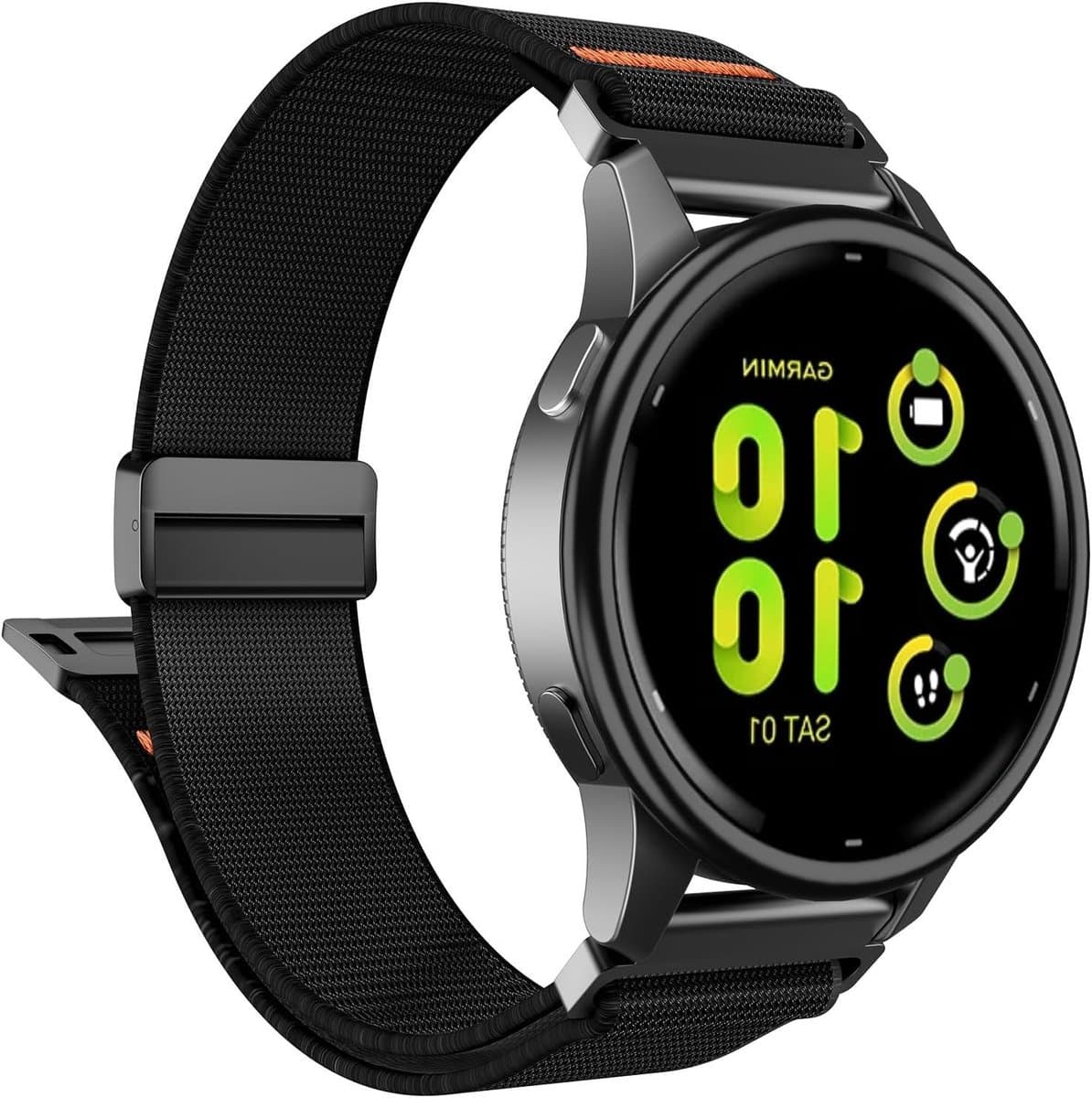Verstelbare Nylon Sportband voor Garmin Venu 3/2, Vivoactive 4, Forerunner 255/265 en Amazfit Bip 5/6, Zacht en Ademend Ontwerp in Zwart en Oranje