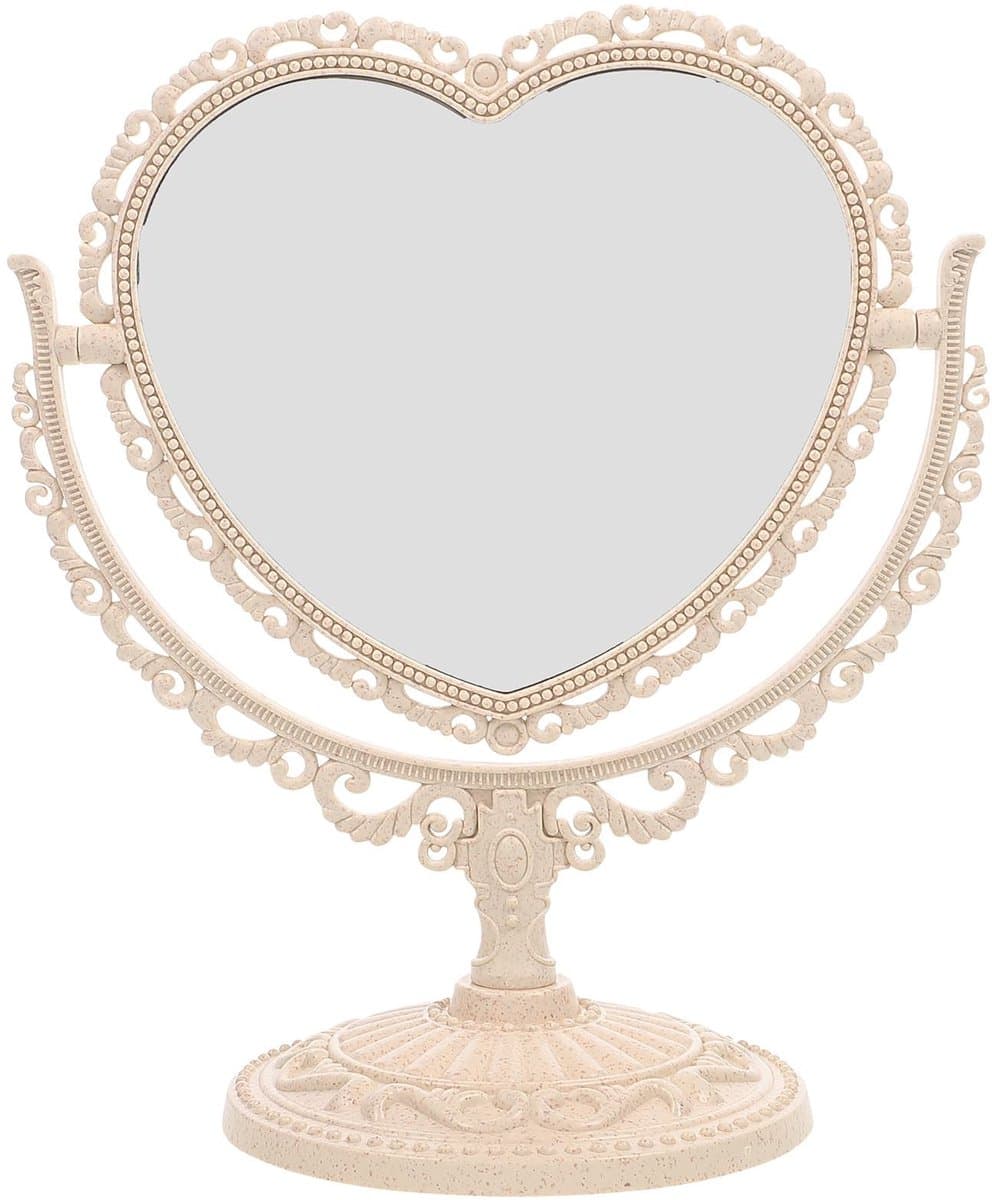 Golden crown - Tabletop Makeup Mirror - Staande Make-up Spiegel - 360 Graden Rotatie - Beige Hartvorm - Vergrotende Spiegel - Geschikt voor Thuisgebru