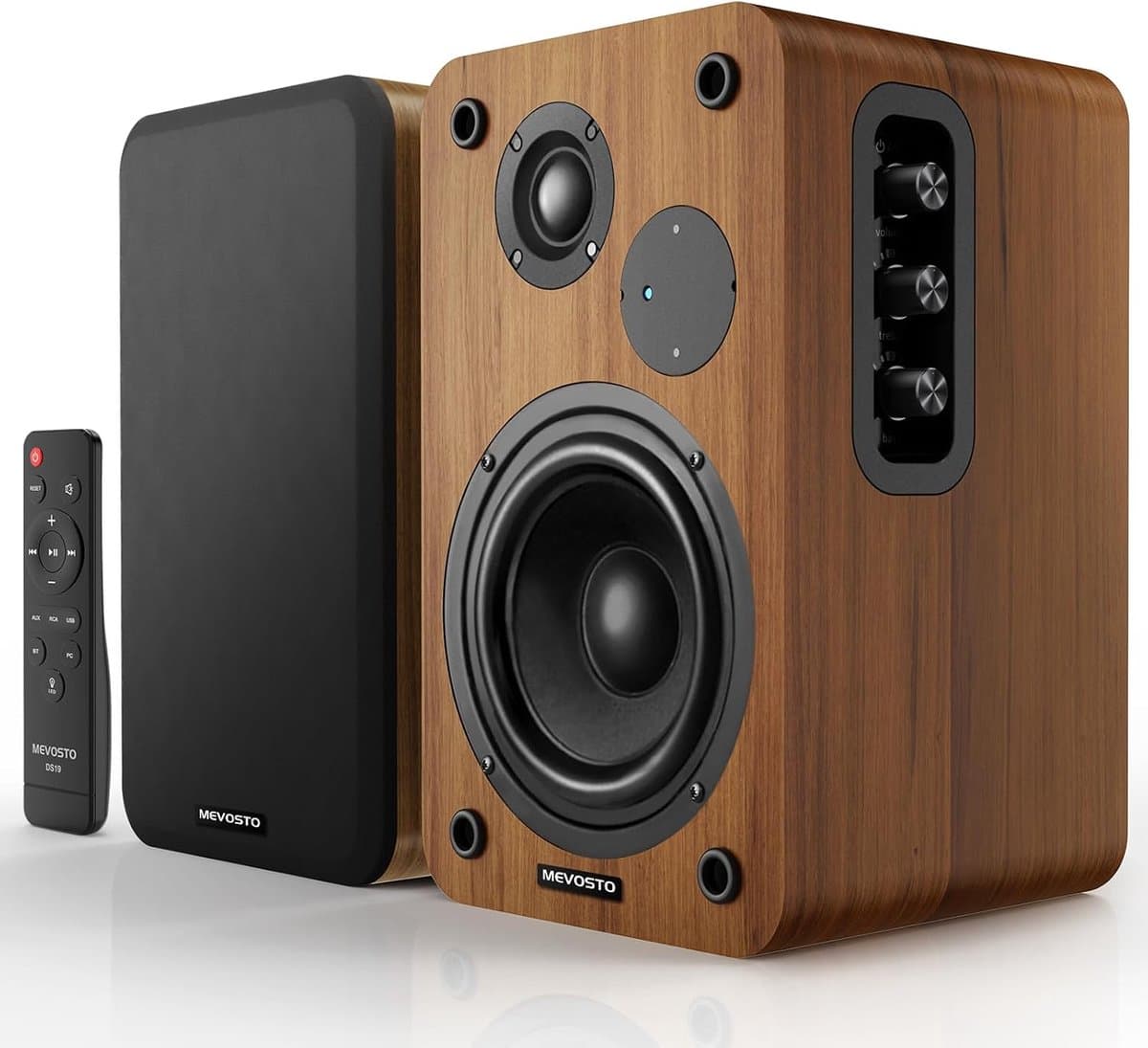 Boekenplank Luidsprekers - Studiomonitoren - Muziek Luisteren - Aanpasbare Bas Treble - 36W RMS - Houten Bruin