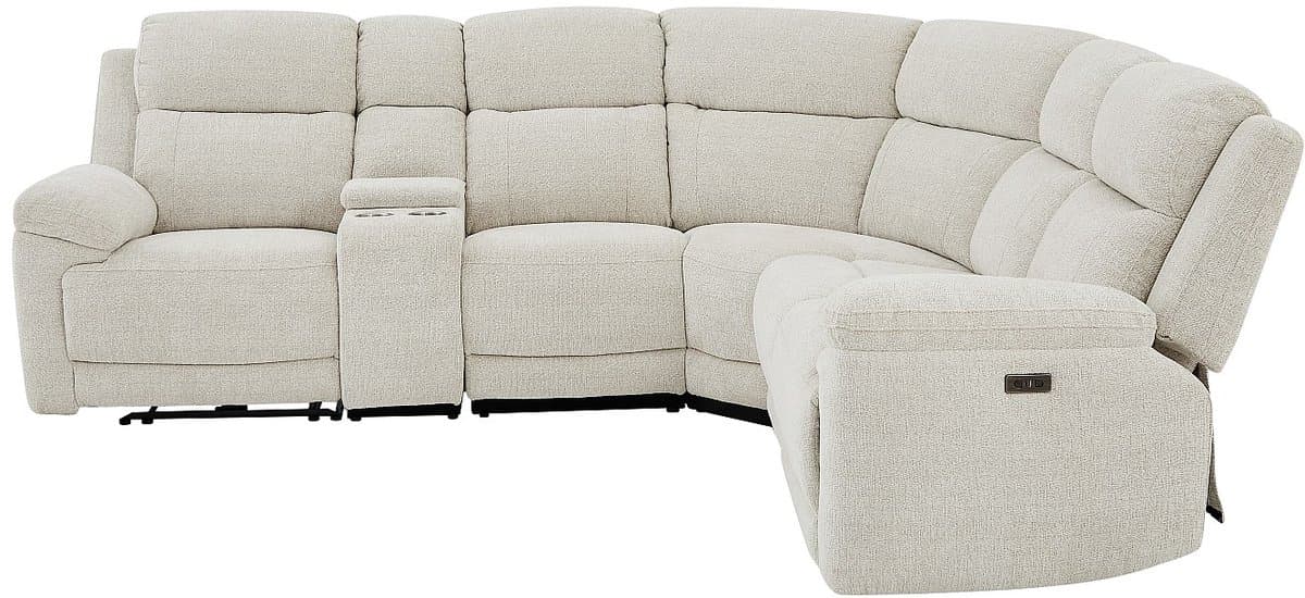Vente-unique Elektrische relaxhoekbank met tablet in gespikkeld beige stof KELUNO
