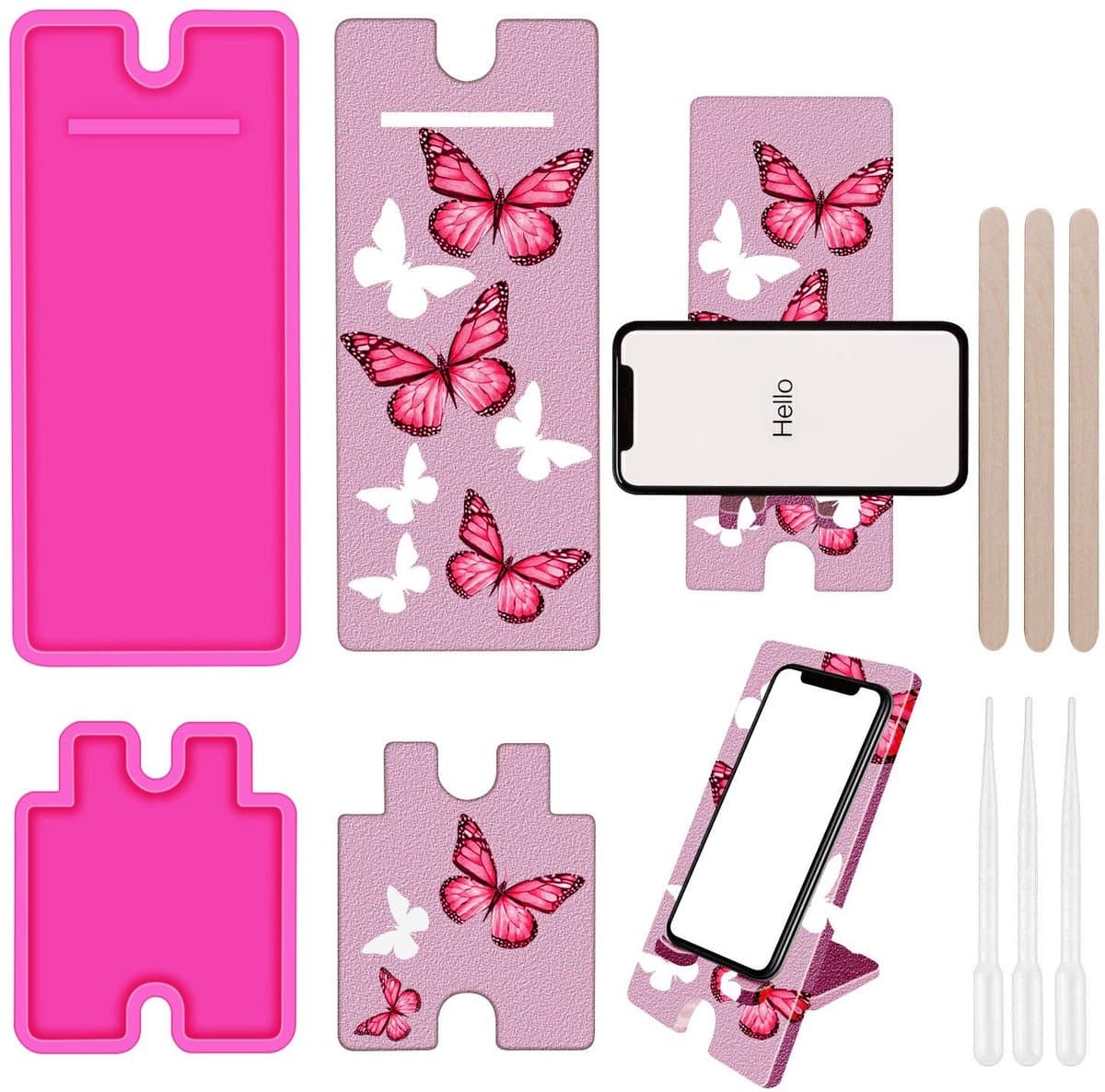 Allecto - Mobiele telefoon standaard - Hars siliconen mal set - Voor doe-het-zelf ambachten - Roze - Mobiele telefoon houder - Creatieve decoratie ...