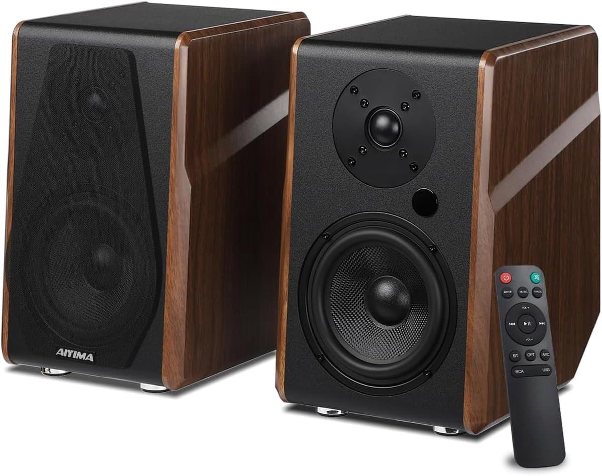 Actieve Plankluidspreker - Boekenplank Luidspreker - Muziek en Films - Meerdere Ingangen - 5.25 Inch Woofer - Bruin
