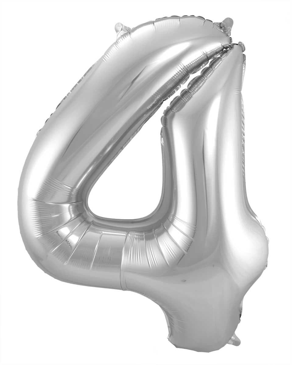 Folieballon 4 jaar - Zilver - 86 cm
