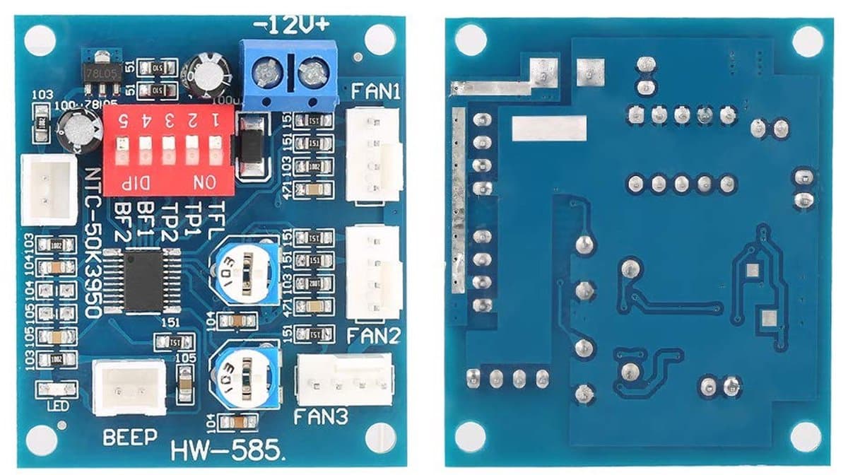 Dailygoody - Temperatuur Regelaar - Ventilatie Controller - 12V DC - Blauw - Luchtvochtigheid Monitor - Ideaal voor PC Koeling - Compact Ontwerp