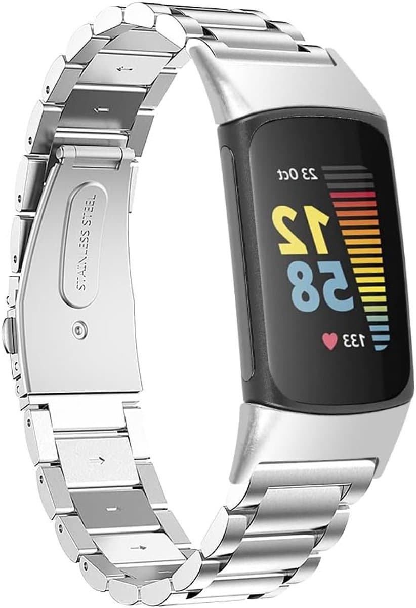 Stijlvolle RVS Sportarmband voor Fitbit Charge 6/Charge 5 - Verstelbare Metalen Vervangarmband voor Dames en Heren, Ideaal voor Sport en Dagelijks Gebruik