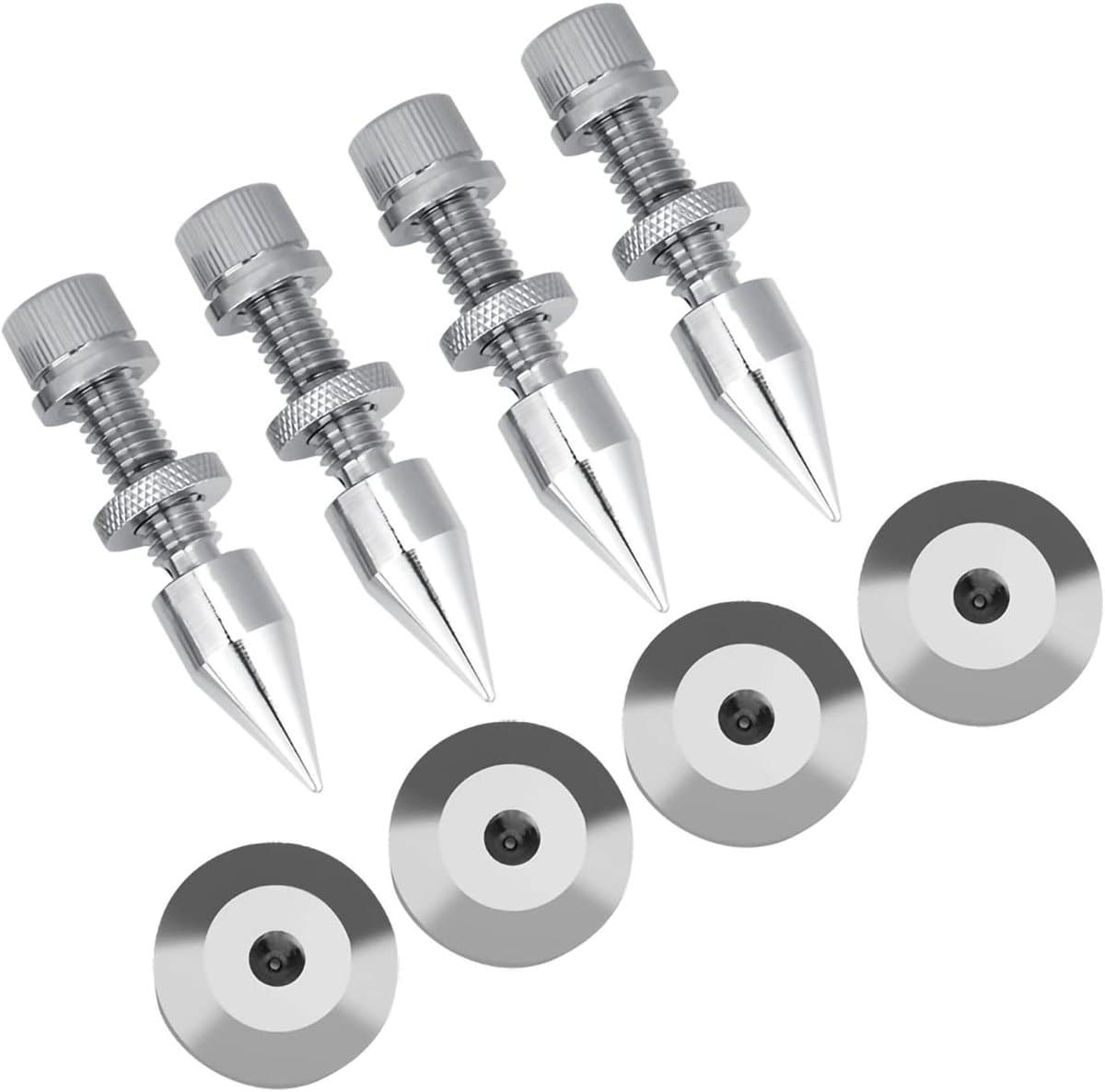 Luidspreker Isolatie Kegels - Spikes Basis - Geluid Verbeteren - Hoogte Fijnafstelling - 4 Stuks - Zilver