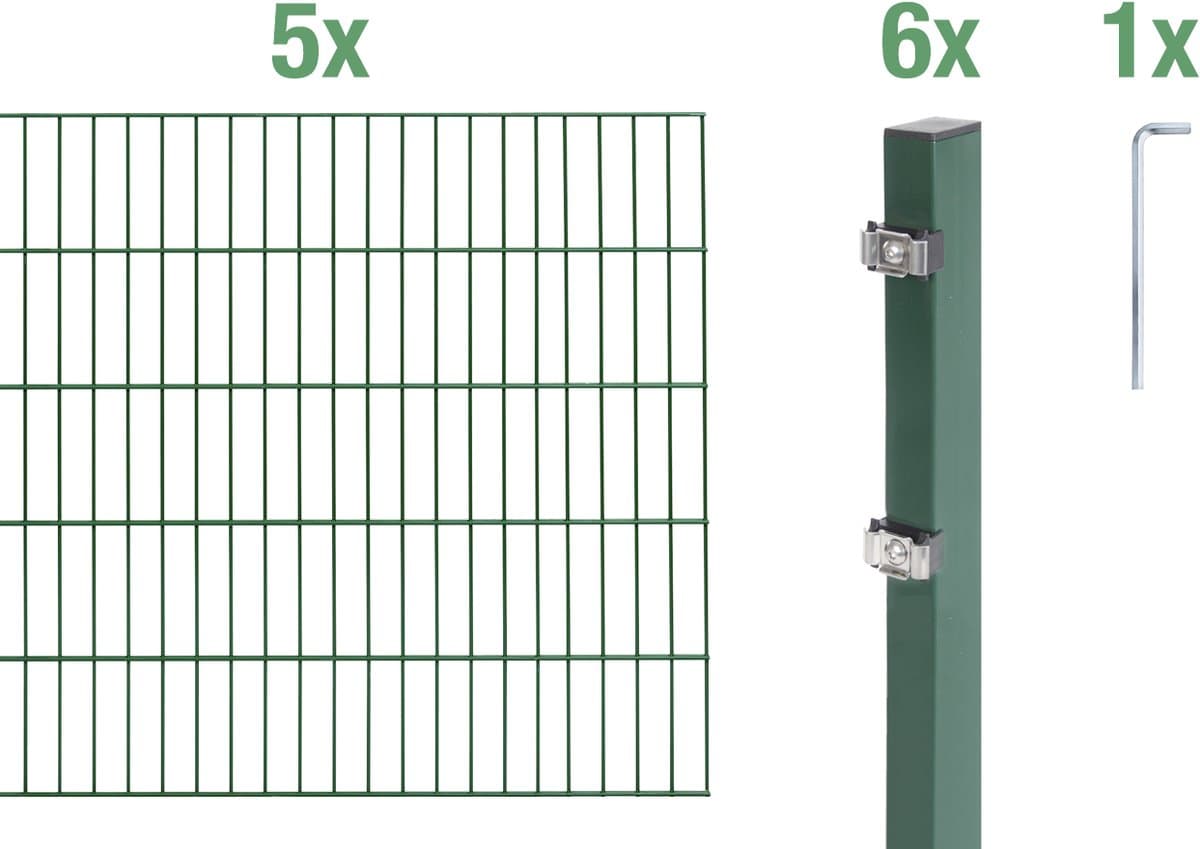 Alberts 654818 dubbelstaafmat hekwerk als 12-delige complete hekwerkset, groen, hoogte 200 cm, lengte 10 m