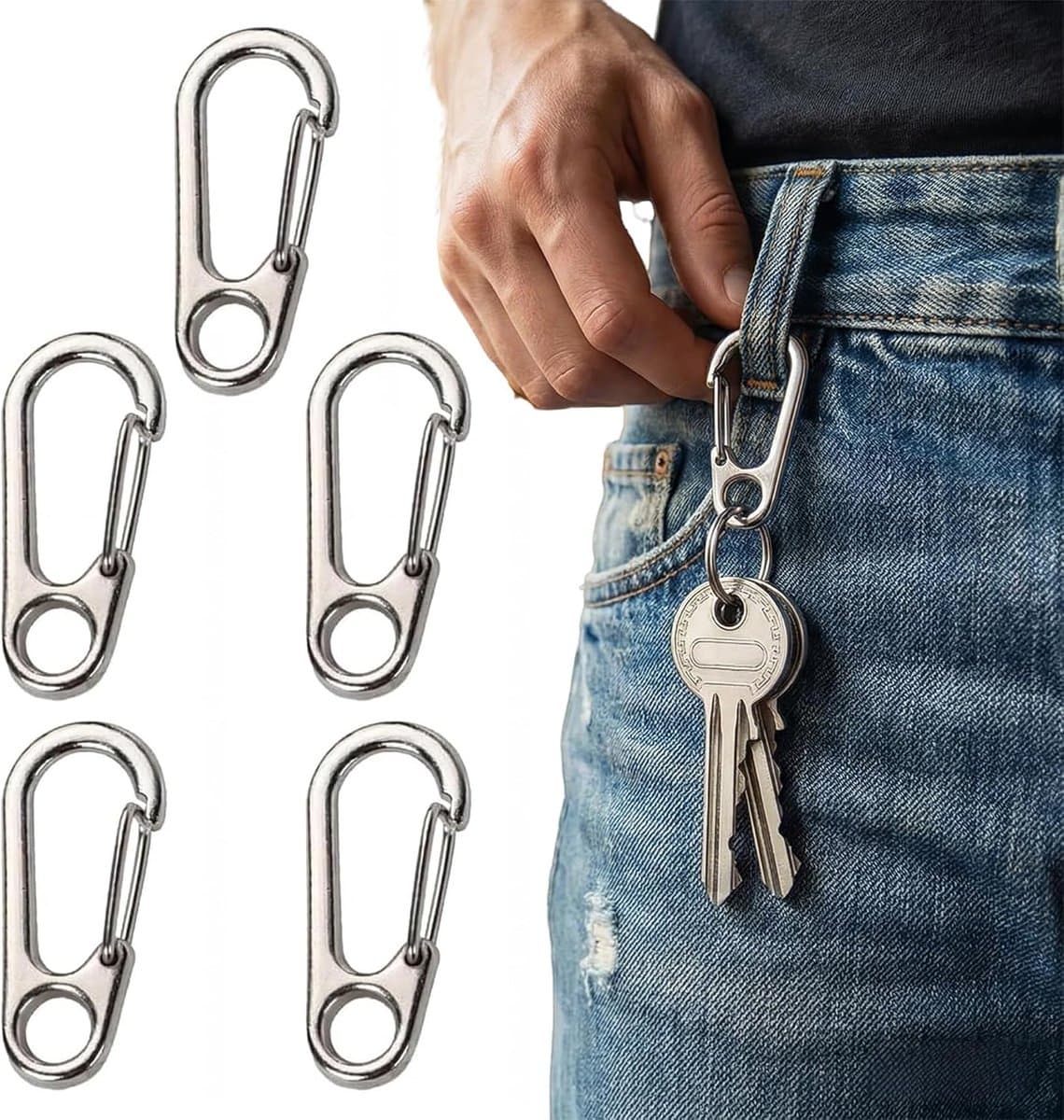 Karabijnhaak Clip Set - Veersluiting Ophanghaak - Buitenactiviteiten Organiseren - Duurzame Zinklegering - 5 Stuks - Zilver