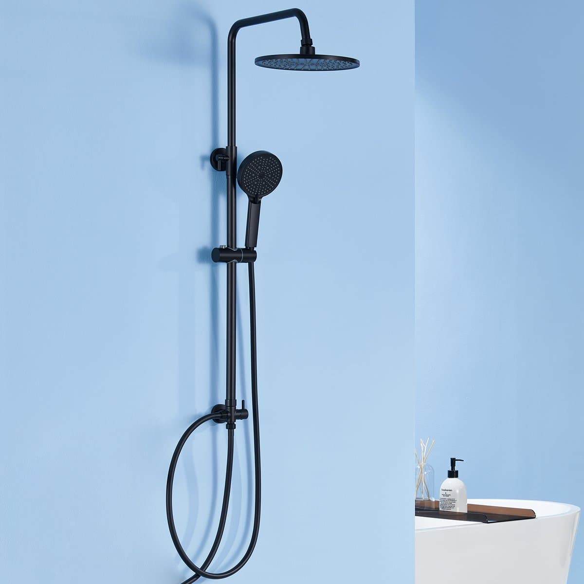 Auralum Max Douchesysteem Opbouw - Regendoucheset Mat Zwart - Ø 25 cm - Verstelbare Douchestang voor Bestaande Boorgaten - Met Handdouche