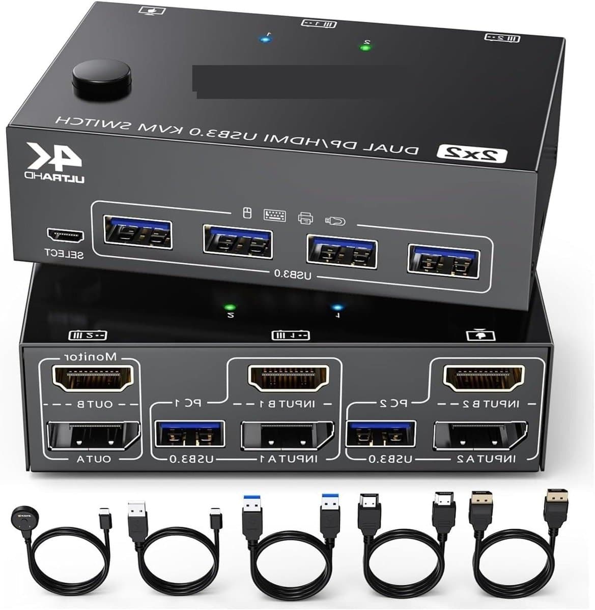 KVM Switch - Dubbele Monitor - Productiviteit Verhogen - Twee Computers Delen - 2 Poorten - Zwart