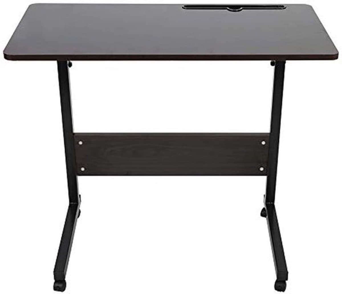 Verstelbaar laptopbureau met afneembaar telefoontafeltje, afneembaar mobiel telefoontafeltje op nachtkastje voor tv kijken, eten, werken en zitcomfort (zwarte walnoot)
