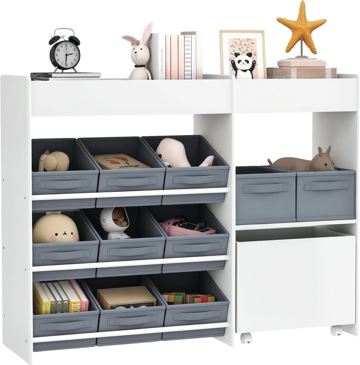Kinder Boekenkast met 3 Compartimenten – Speelgoed- en Boekenopberger met Stickers – Wit