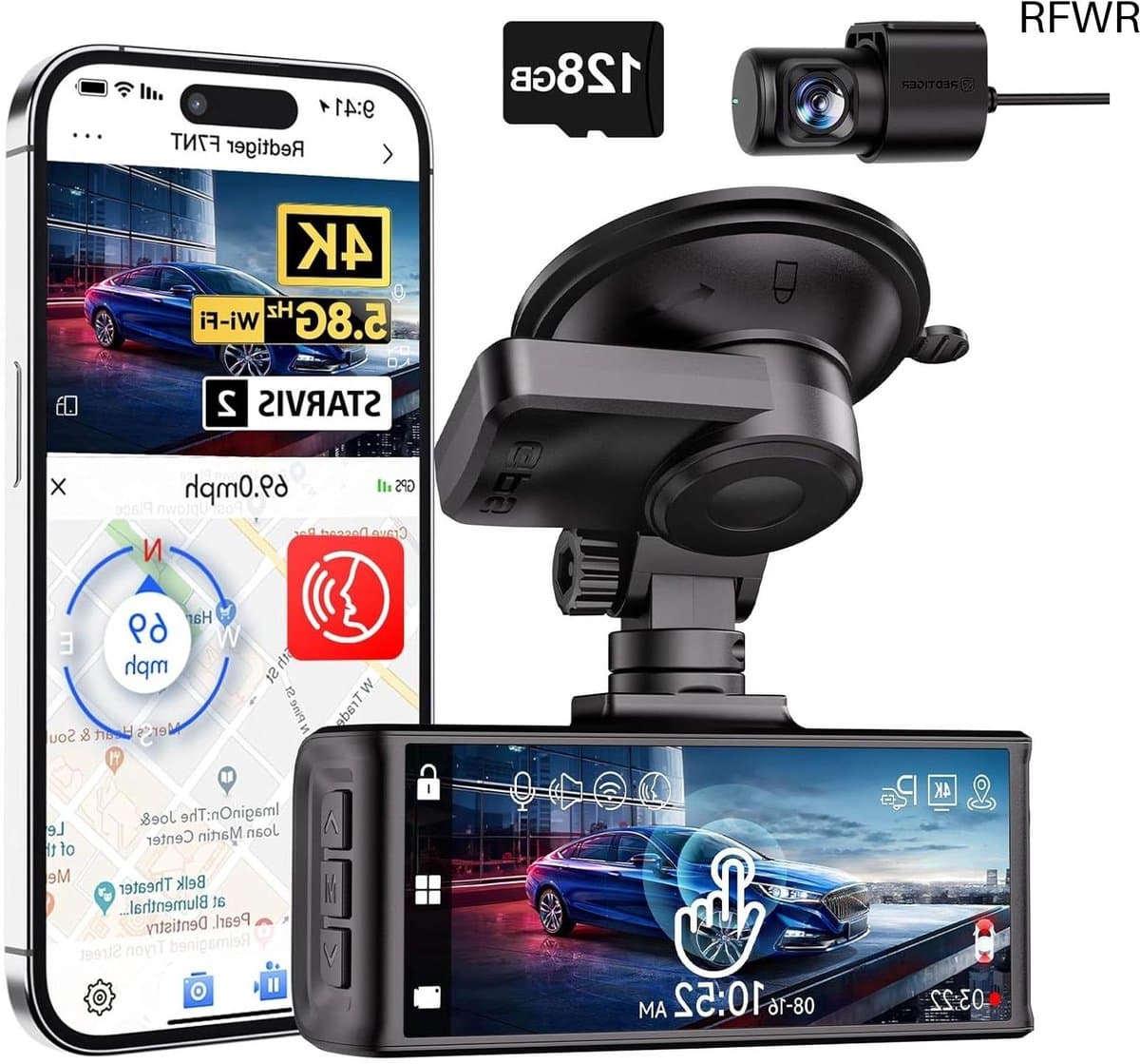 REDTIGER 4K Dash Cam Front and Rear, Touch Screen 3.18 Inch, Free 64GB Card, Car Dash Camera Built-in WiFi GPS, UHD 2160P Night Vision, WDR, Parking Monitor (F7N Touch)