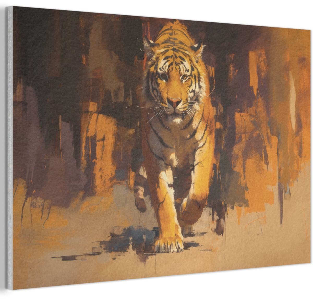 Akoestisch wandpaneel 60x40 cm - Vilt schilderij Tijger - Geschilderd - Oranje - Penseelstreken - Akoestische panelen - Geluidsdempende wanddecoratie - Geluidsisolatie woonkamer - Muurdecoratie geluidspanelen