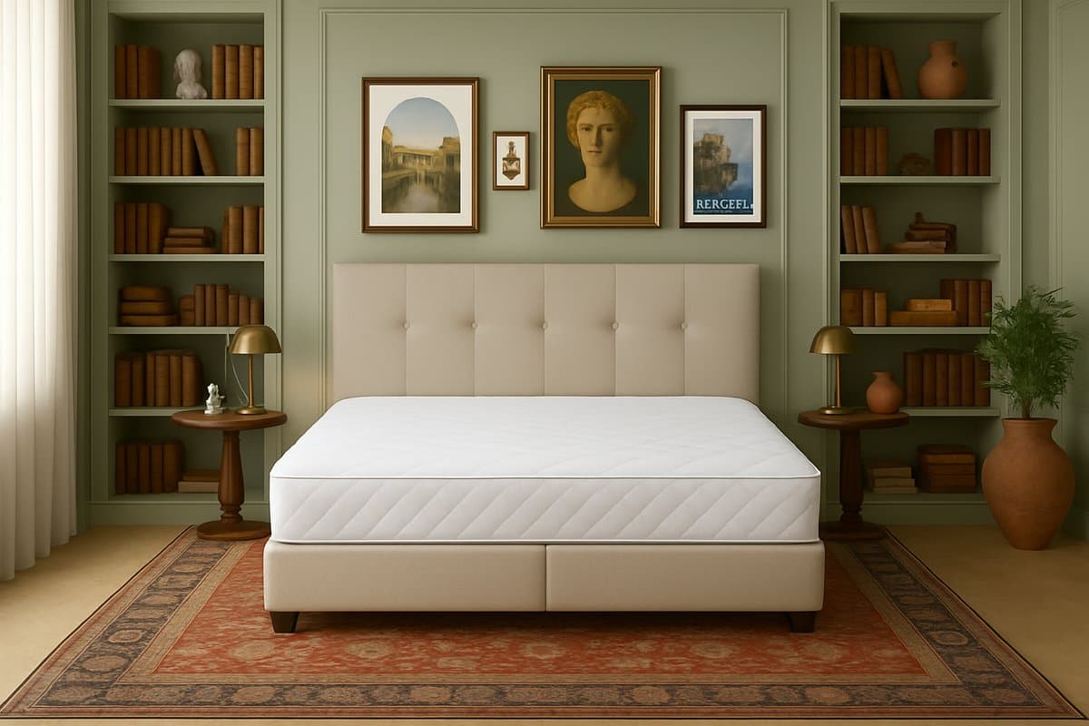 Boxspring Torino Vlak 120x220 cm Luxe Pocketvering Stof beige Gratis 2x Hoofdkussens