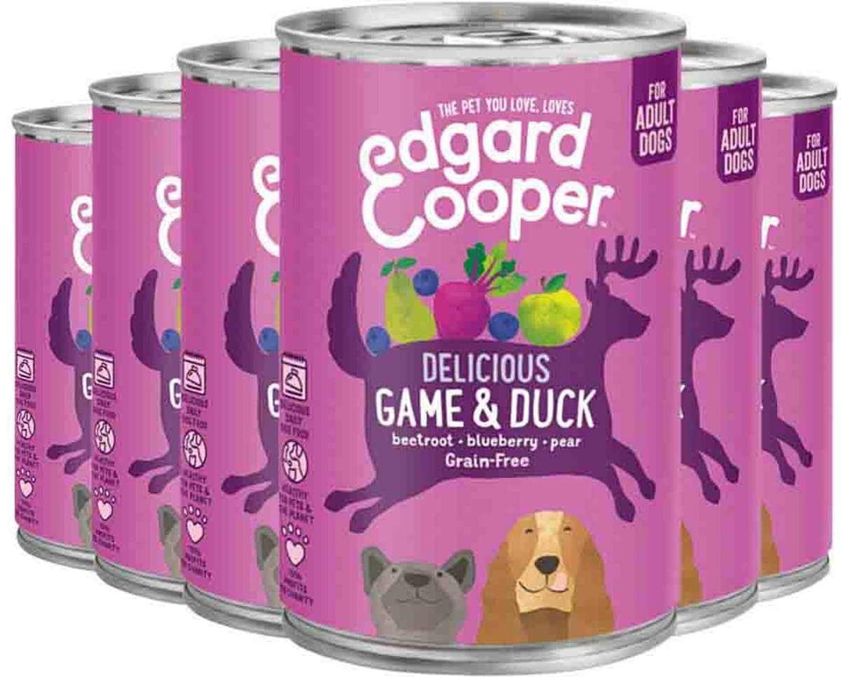 6x Edgard & Cooper Blik Honden Natvoer Hondenvoer Wild - Eend 400 gr