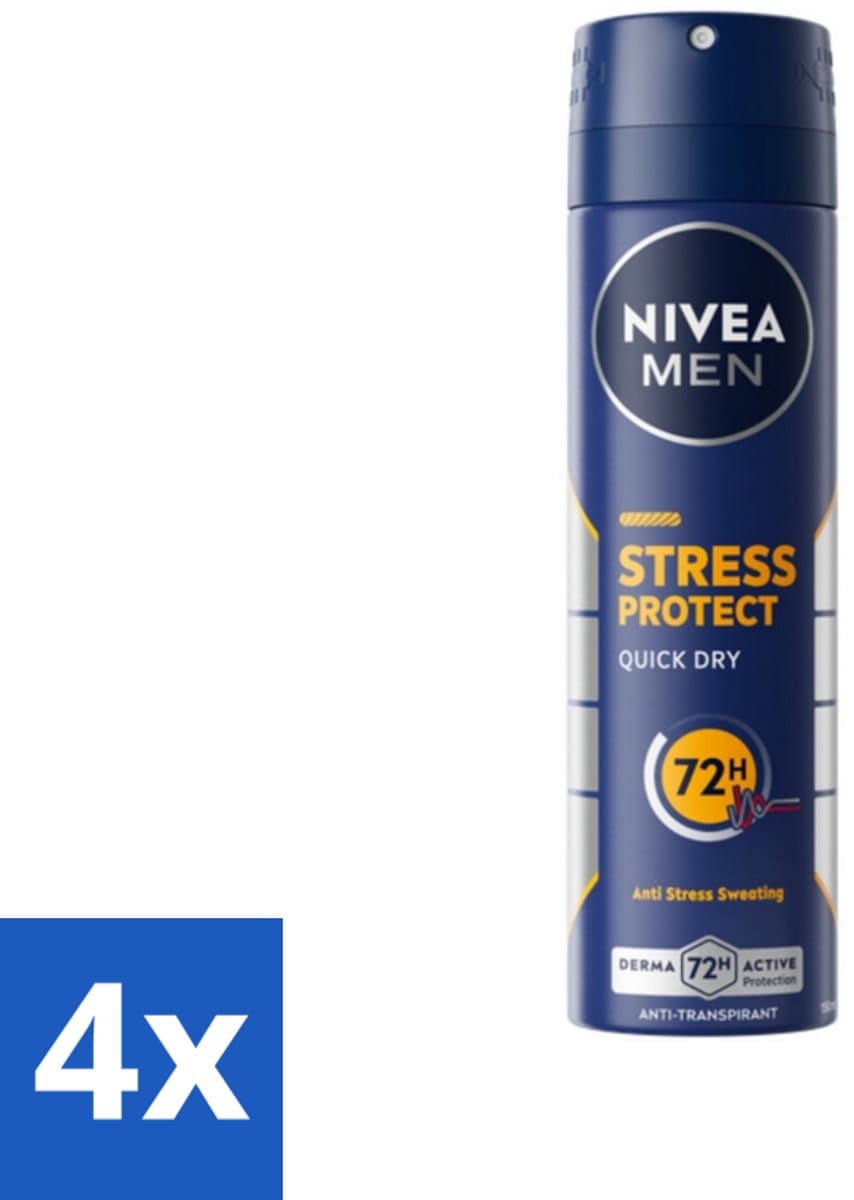 4 x Nivea - Men - Deodorant - Spray - Stress Protect - 150 ml - Stresszweet - Stressprotect - Anti-transpirant - 72 Uur Bescherming - Zinkcomplex