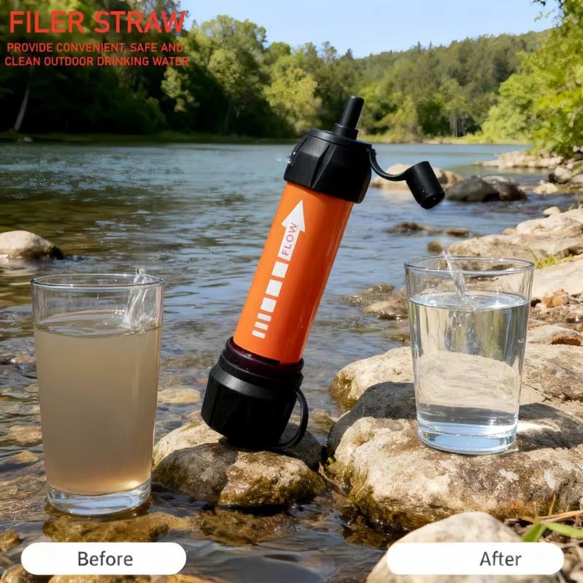 Noodwaterfilter - Emergency water filter - compact and reliable filtration device designed for hiking, camping, travel, backpacking, outdoor activities, and emergency preparedness.