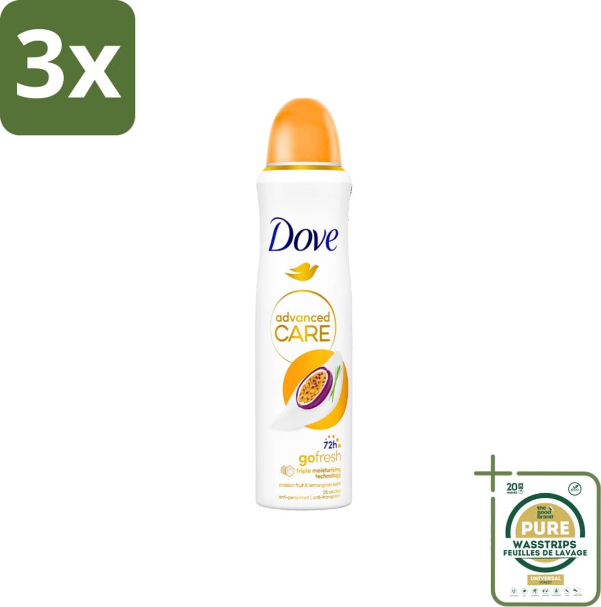 3 x Dove - Deospray - Passievrucht & Citroengras - 150 ml - Grootverpakking - Dove Deospray - Passievrucht En Citroengras - Anti-transpirant - Geur - Okselbescherming