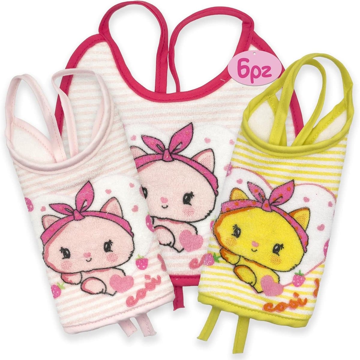 Set van 6 Baby Slabbetjes Meisjes met Badstof Achterkant en Lusjes - Verschillende Kleuren & Maten