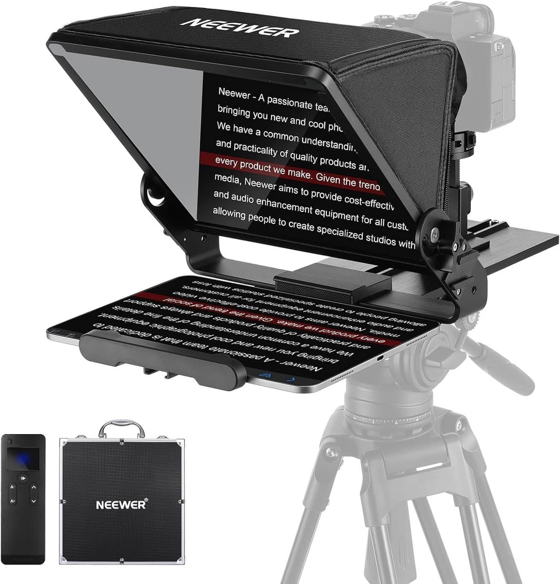 Teleprompter met Arca Type Montage en Afstandsbediening voor Tablet en DSLR