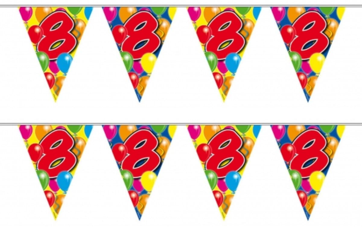 Folat Leeftijd vlaggenlijn - 2x - 8 jaar - 10 meter - verjaardag feest versiering - vlaggetjes