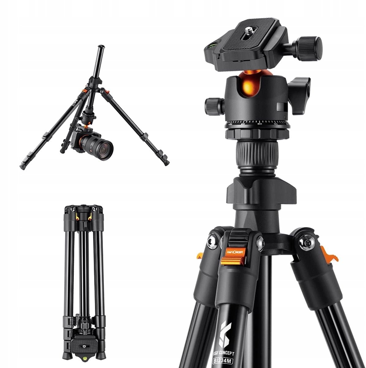 K&F Concept Statief K234A0: 163cm, Kogelkop, Smartphonehouder