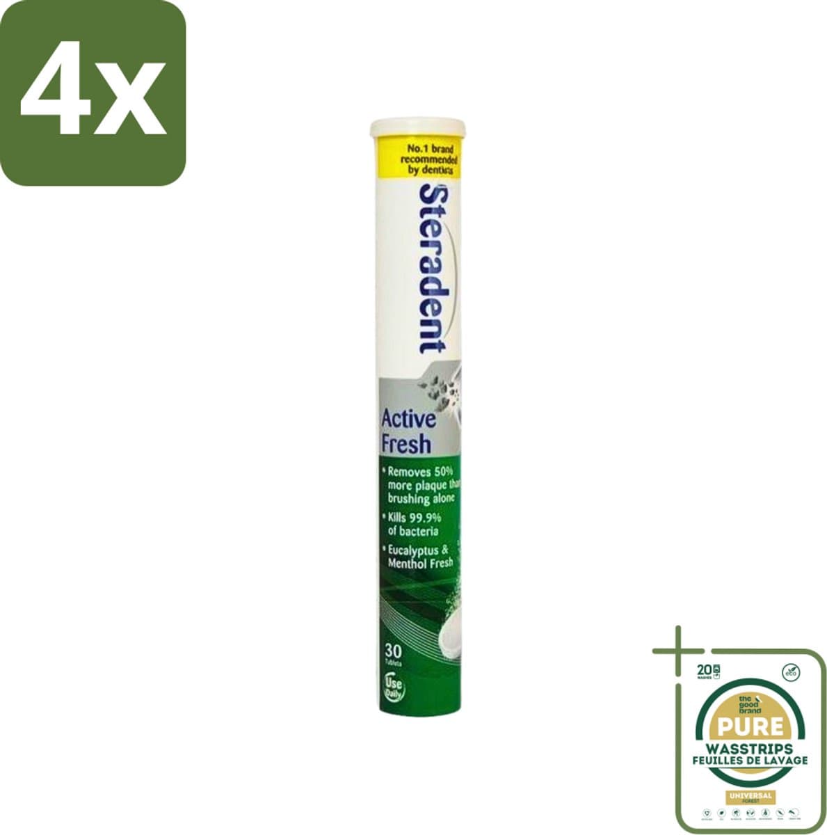 Steradent Kunstgebit Reinigingstabletten Active Fresh Plus 30 tabletten - Voordeelverpakking - 4 stuks - Tandsteen verwijderen - Kunstgebit schoonmaken
