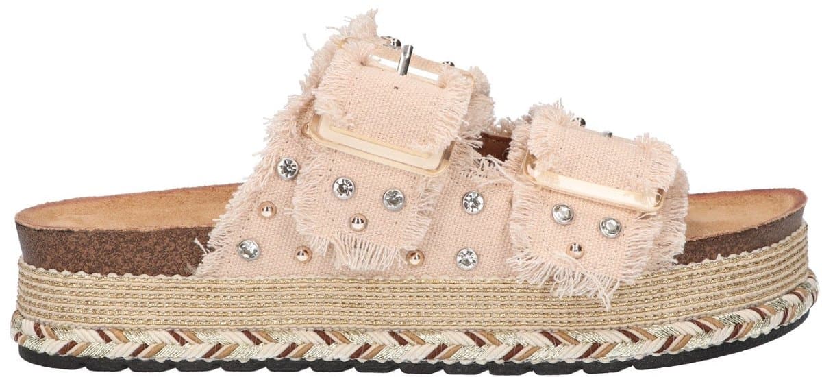 La Strada Platform Slipper Beige Textiel - Damesschoenen - Maat - 38
