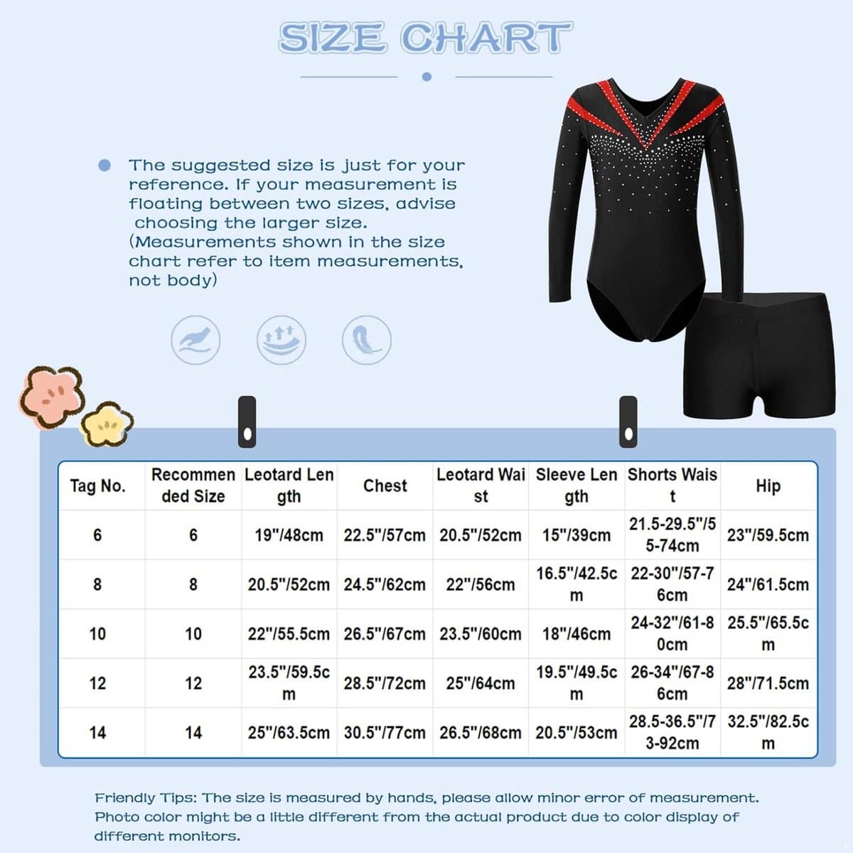 Turnpakje voor meisjes met Strass - Lange Mouwen Leotard en Korte Broek voor Gymnastiek en Dans