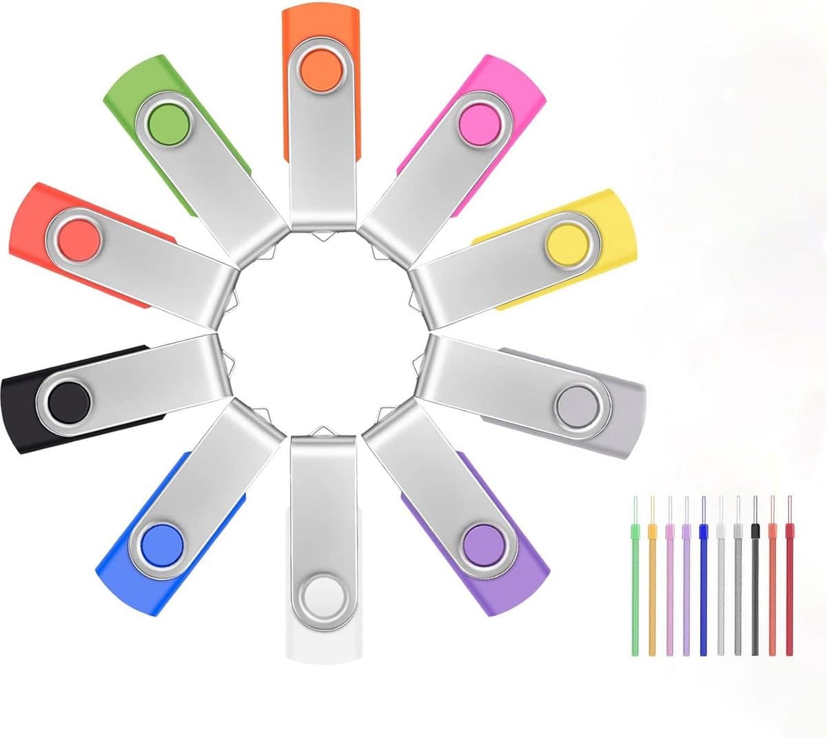Set van 10 USB Sticks 2GB - Draagbare Geheugensticks met Draaibare Hendel in Diverse Kleuren
