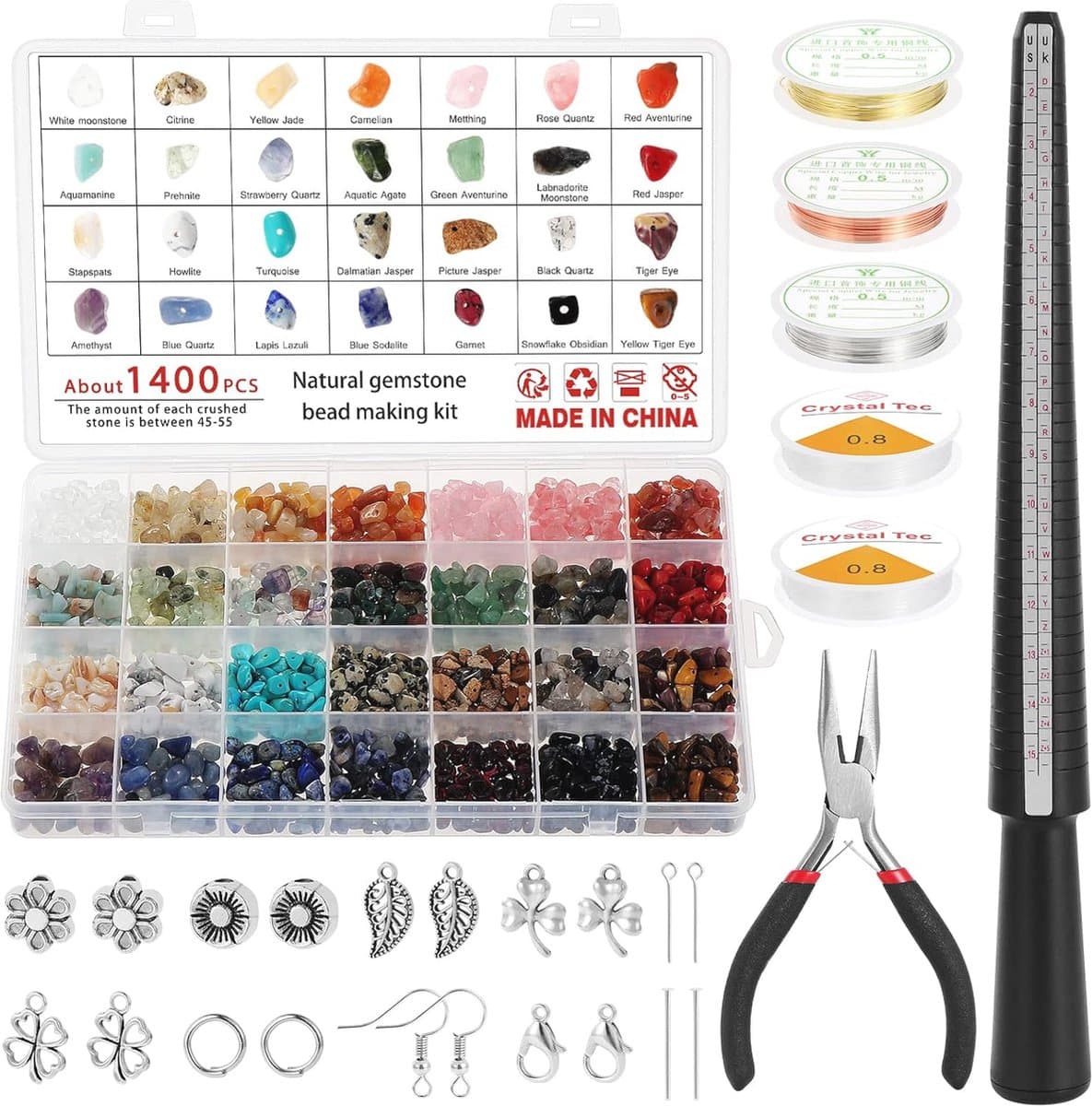 Sieraden Maak Set met 1600+ Kristallen Kralen in 28 Kleuren - Voor Ringen en Oorbellen