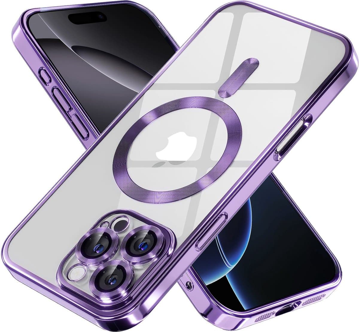 Hoesje Geschikt voor iPhone 16 Pro Magsafe hoes - Lens beschermer – backcover – Transparant/Paars