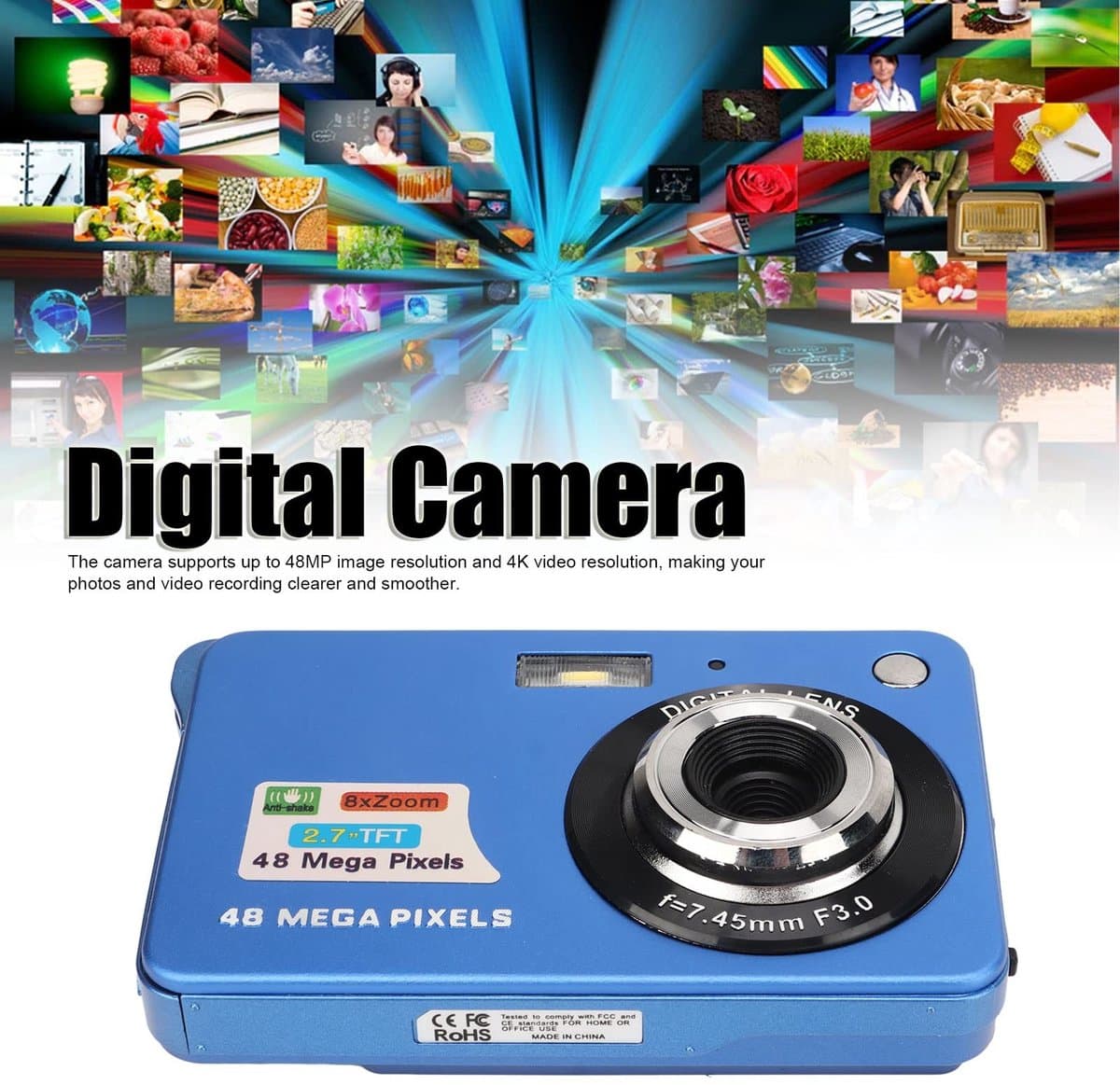 Golden crown - Digitale Camera - 4K Vlogcamera - 8x Zoom en Anti-shake - Blauw - 48MP Fotografie - Geschikt voor Volwassenen en Beginners - Compacte Z