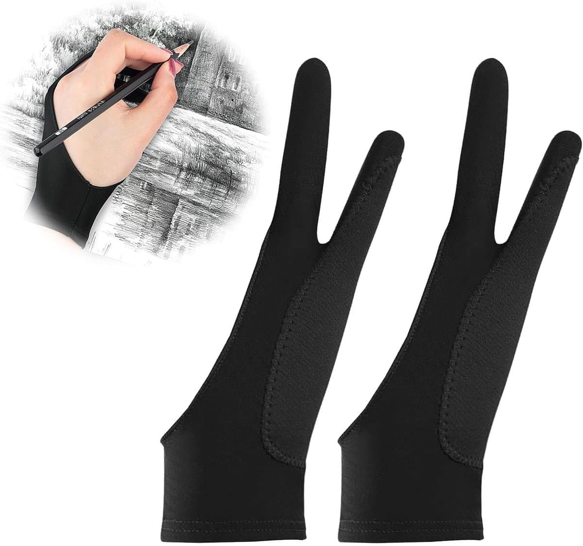 Set van 2 Tekenhandschoenen voor Digitale Kunstenaars, Elastische Handschoenen voor Touchscreens en Monitoren, Ideaal voor Teken- en Ontwerpprojecten (20.5 x 8 cm)