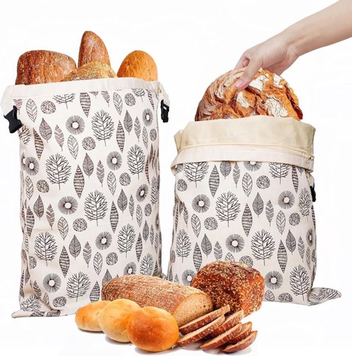 Broodzakken - Herbruikbare Bijenwas - Groot en Draagbaar - Voor Zuurdesembrood - Voor Zelfgebakken Brood - Vriezerbestendig - 2-Pack - 43x33cm