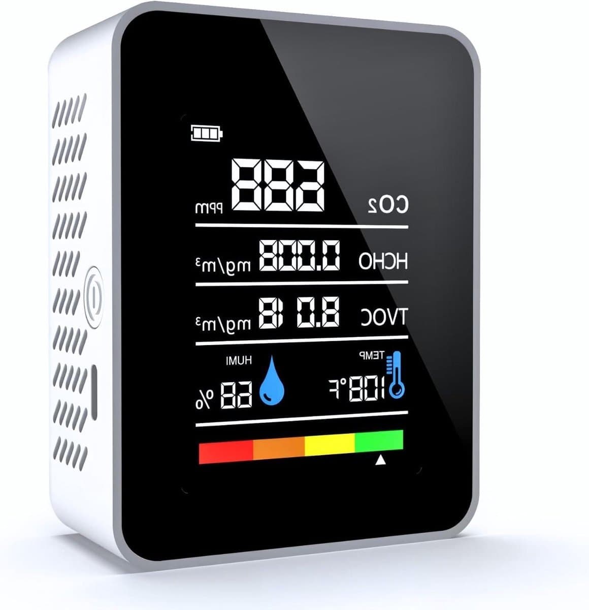 Luchtkwaliteit Meter - CO2 Detector - Binnenklimaat Monitoren - 5-in-1 Meting - Compact Formaat - Wit