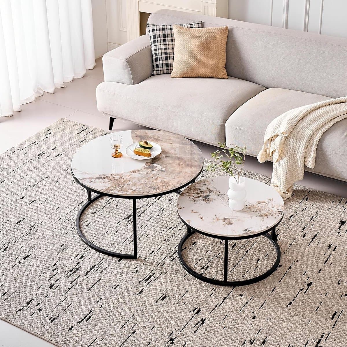 Salontafel Set - Nesting Tafels - Woonkamer Inrichten - Keramisch Steen Blad - 70 cm - Pandora Zwart