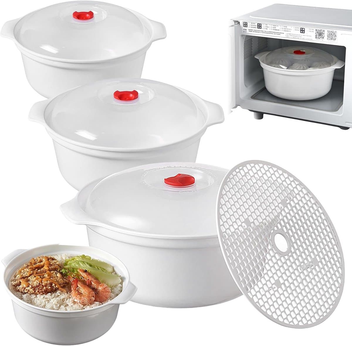Crockery voor Magnetron - Opbergdozen met Deksel - Magnetron Borden met Deksel - 3 L Magnetron Kom - Opbergcontainers met Deksel - Geschikt als Voorraaddoos - Stoompan - Koel