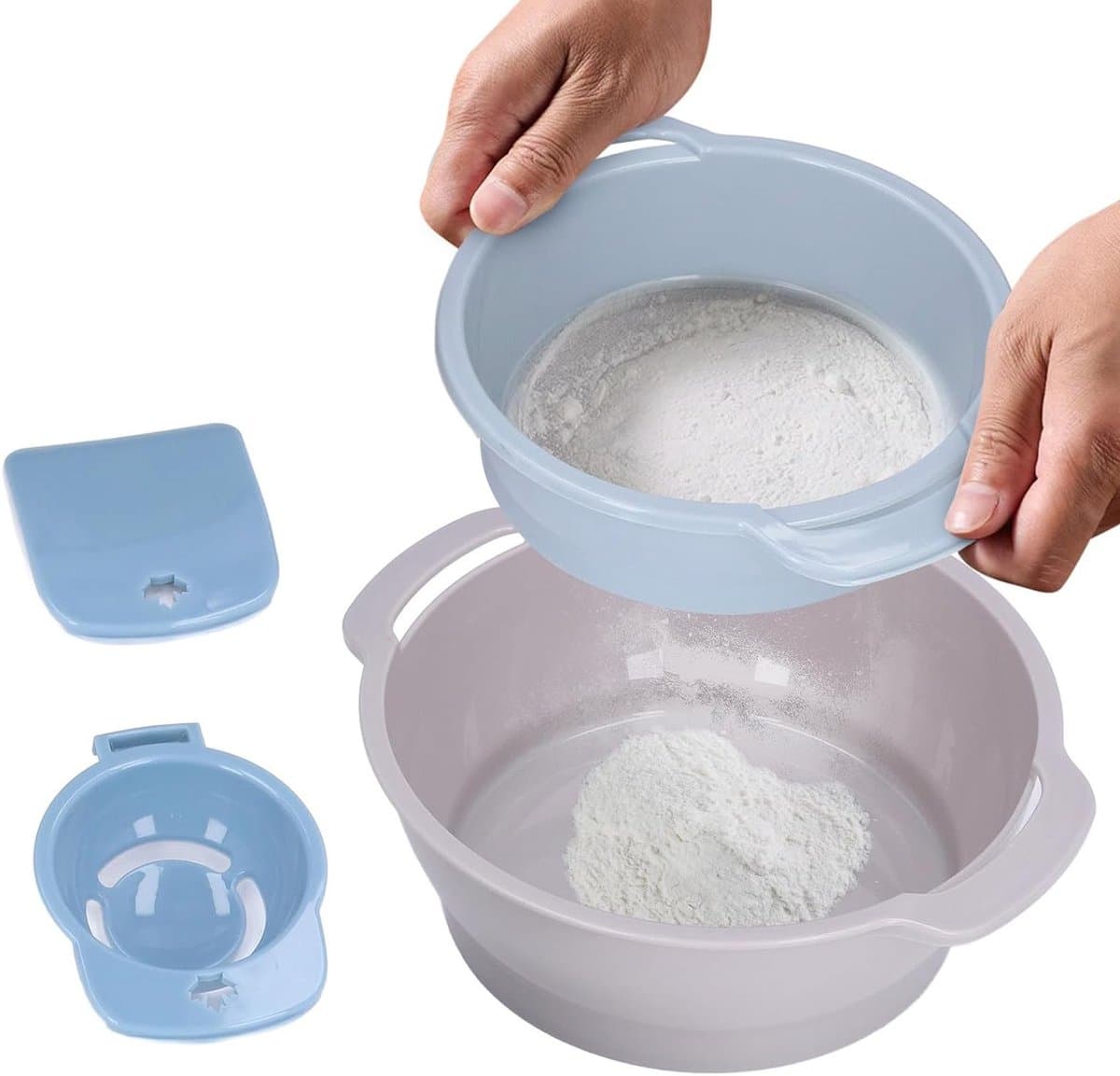 Set van 4 Pollenzeefjes, Stapelbare Netzeef, Herbruikbare Snijtray met Mesh Zeef voor Keuken en Bakken