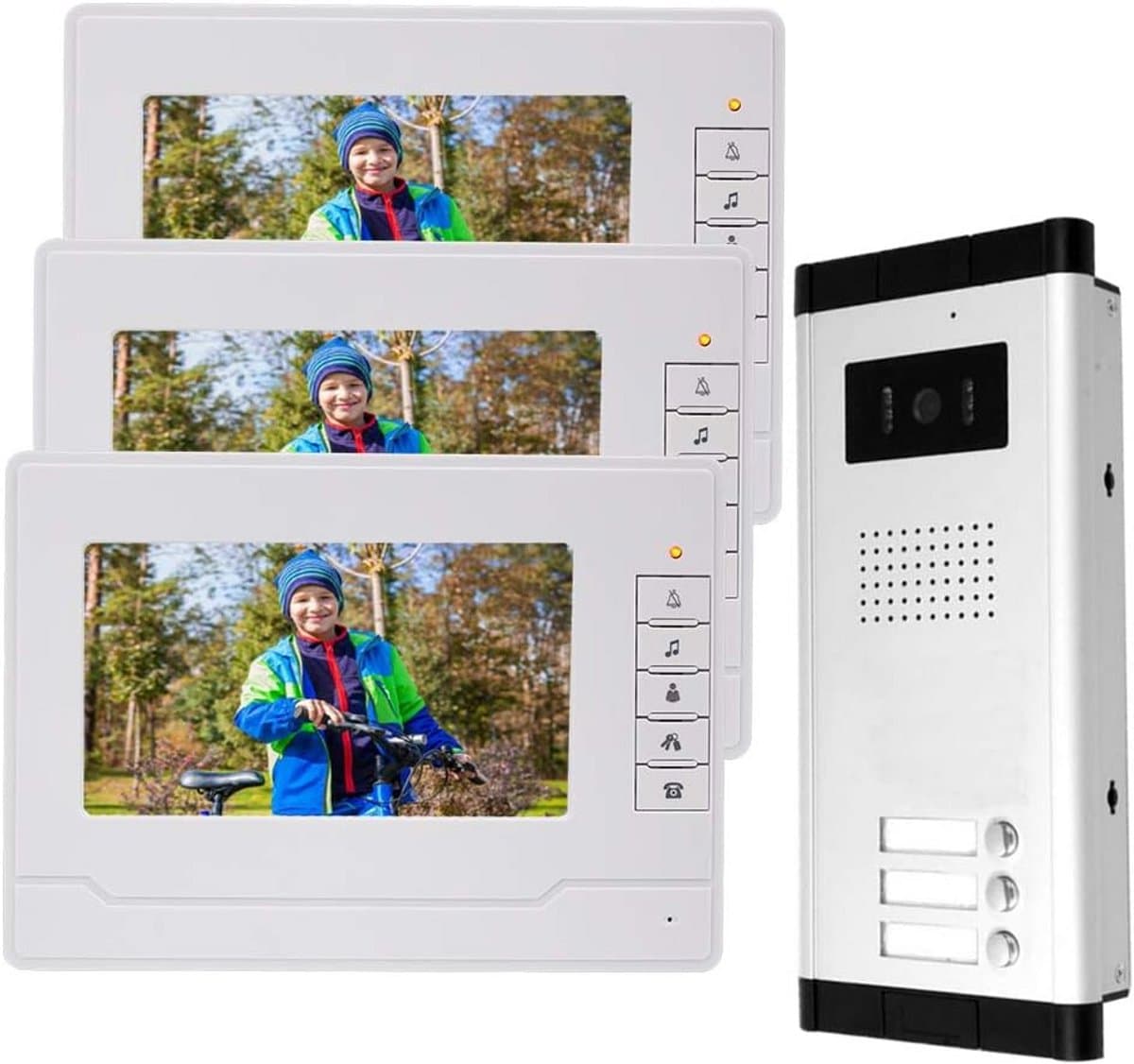 RFID Access Control Camera Intercom Wired 7 Inch Monitor Video Intercom with Doorbell for 3 Apartments