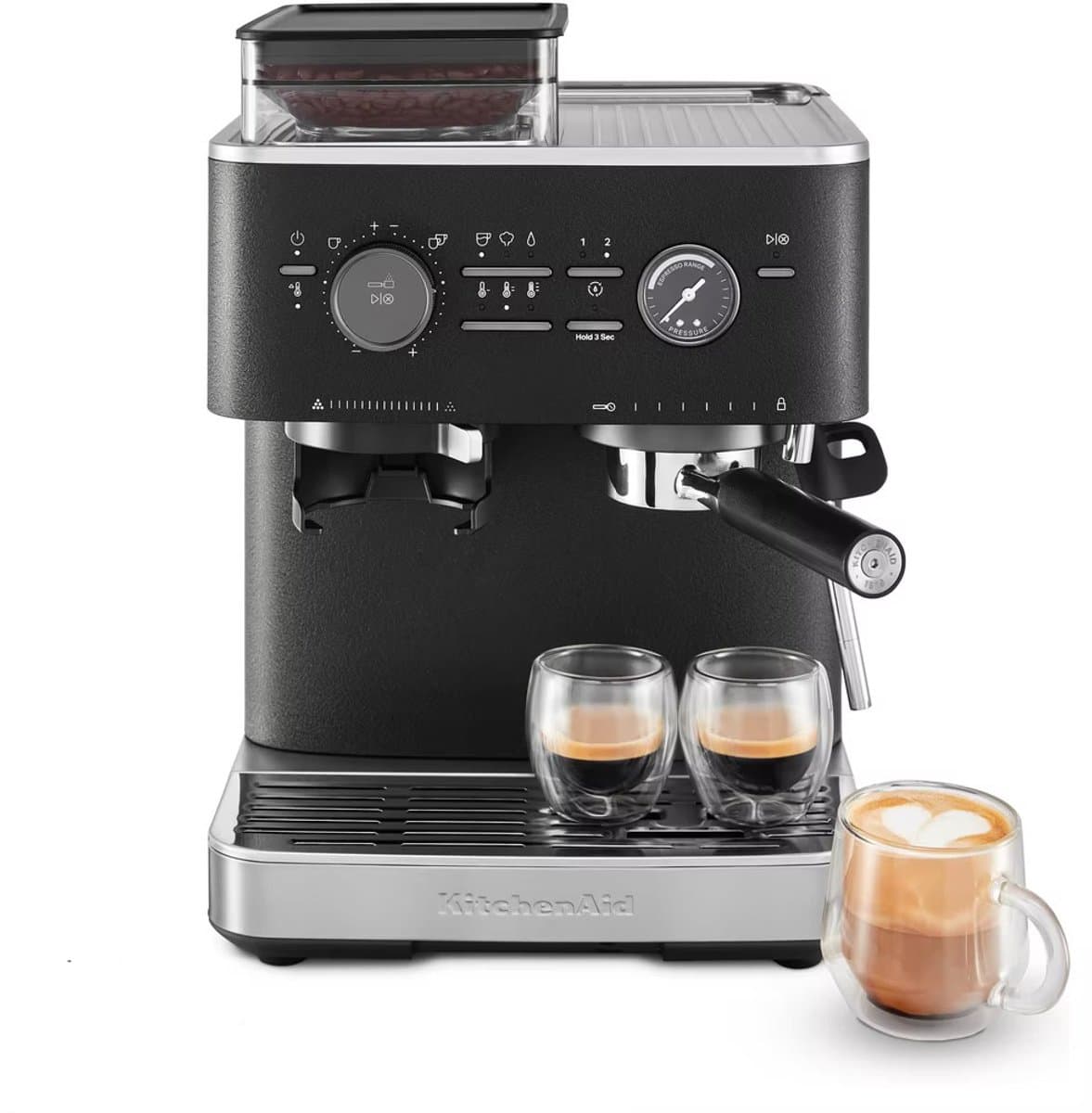 KitchenAid Pistonmachine met Koffiemolen - 5KES6551EBK - Ingebouwde koffiemolen - Kantelbaar stoompijpje - 15 bar pomp en drukmeter - Vulkaanzwart