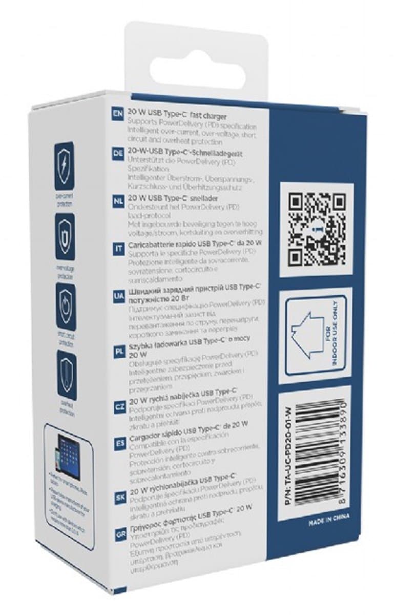 Gembird USB-C Snellader 20W - Universele Oplader - Compact Ontwerp - Wit