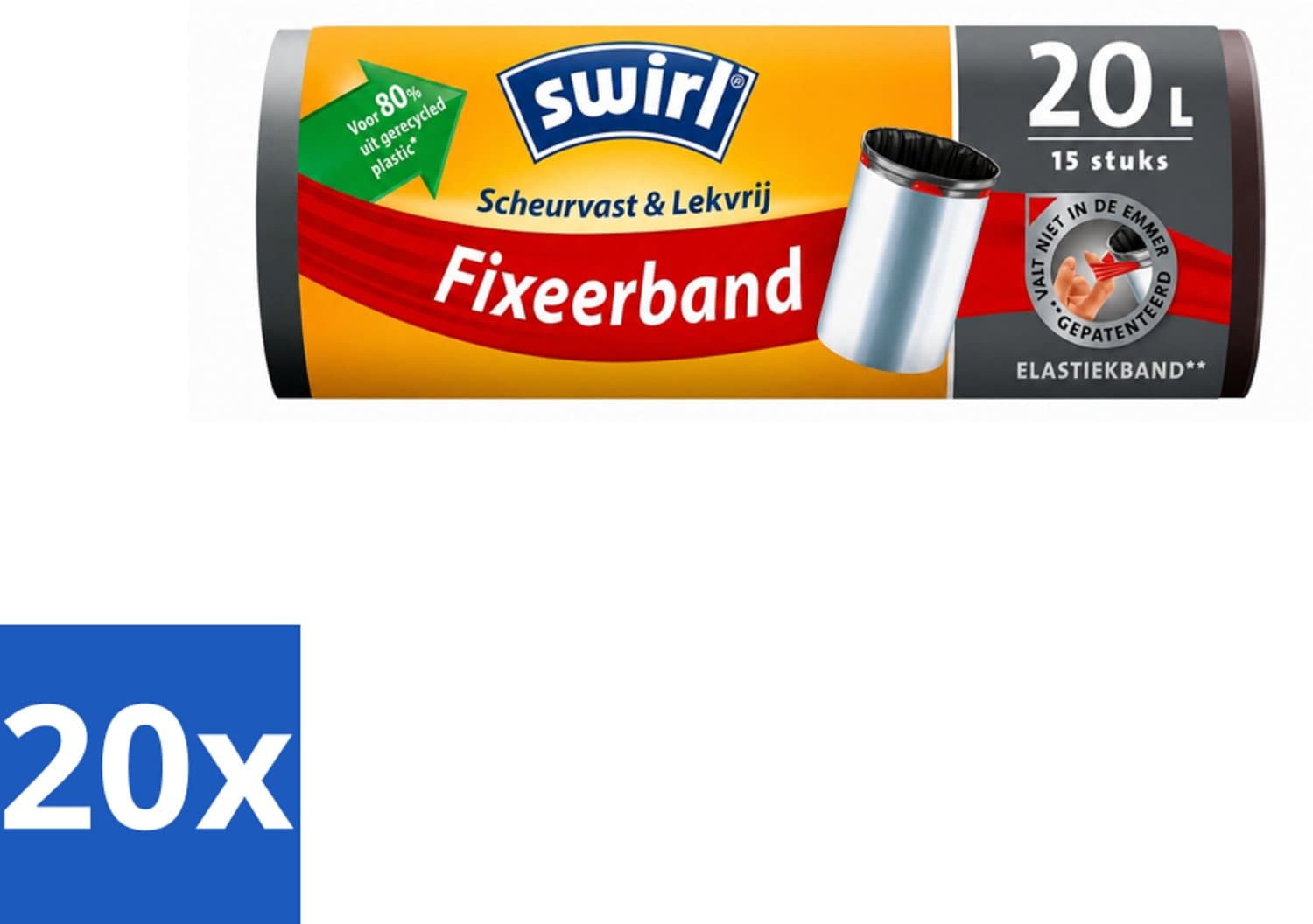 Swirl – Pedaalemmerzakken – 20 L – Fixeerband – 15 zakken - Bulkverpakking - 20 stuks