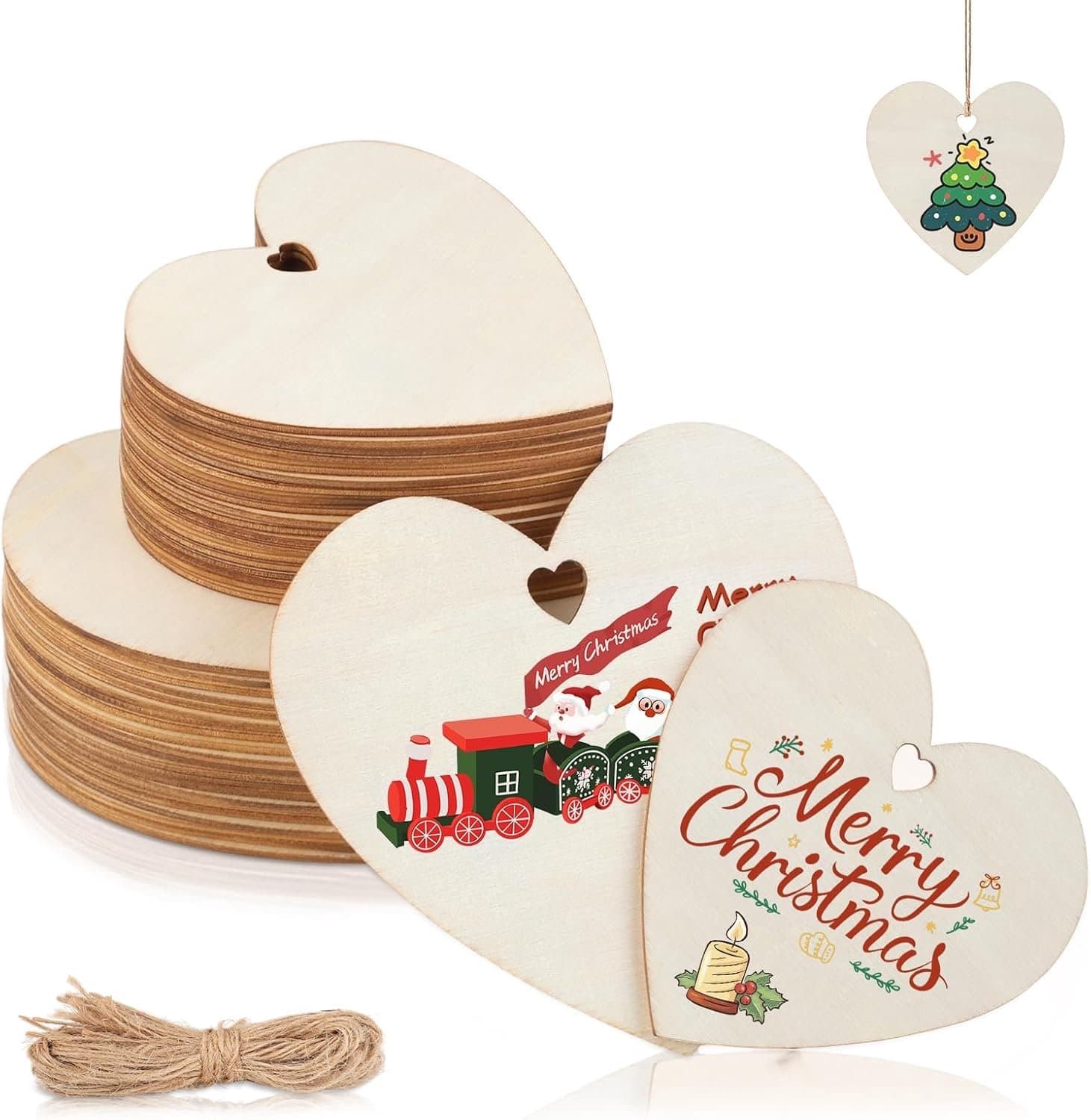 Houten harten met gat, 80 stuks, 10 x 10 cm, houten harten om te - ShopVlot