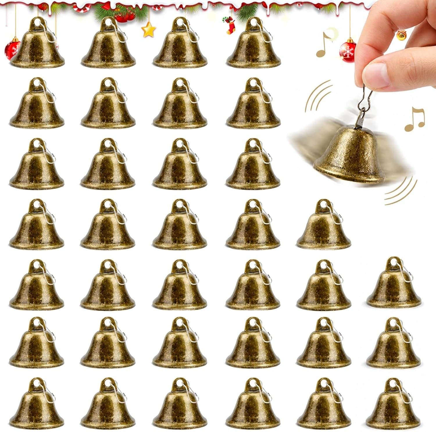 30 stuks bronzen belletjes om te knutselen, klokken met karabijnhaak - ShopVlot