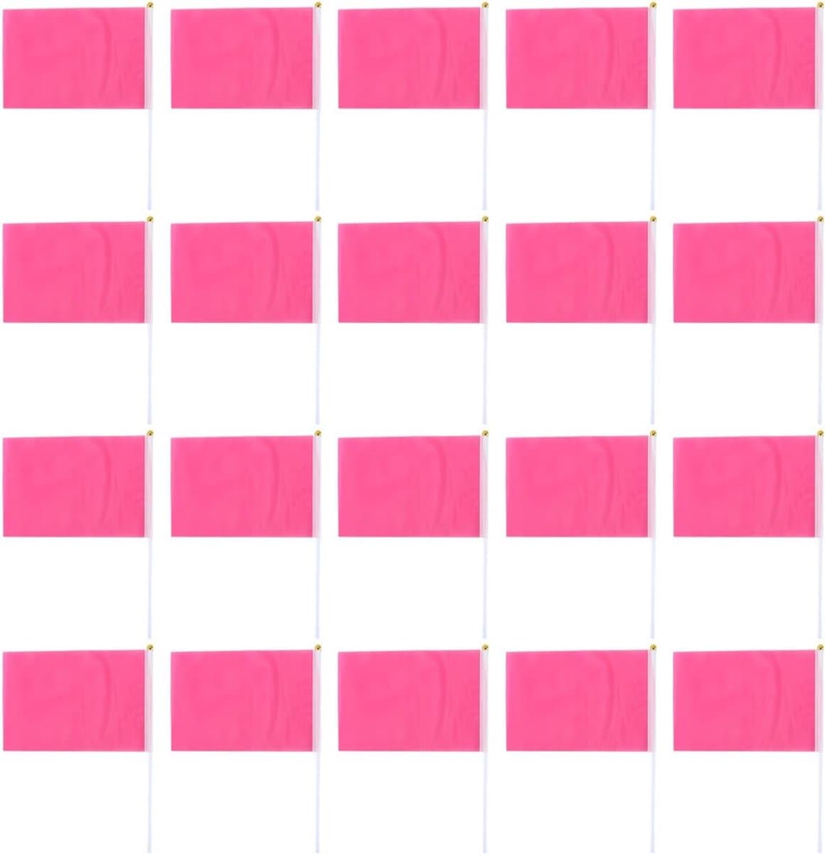Vlaggenspel, effen vlaggen, kleine minivlaggetjes op steel, feestdecoraties voor spel, verjaardag, carnaval, roze