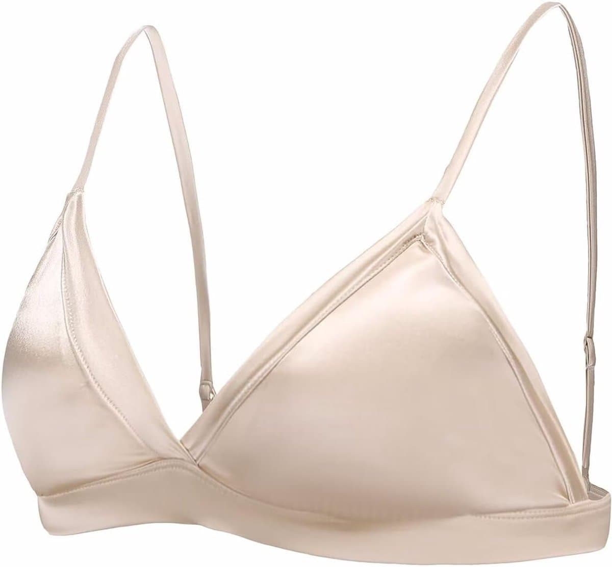 Zijden Satijn Driehoek Bralette Soft Cup Draadloze BH met Verwijderbare Pad