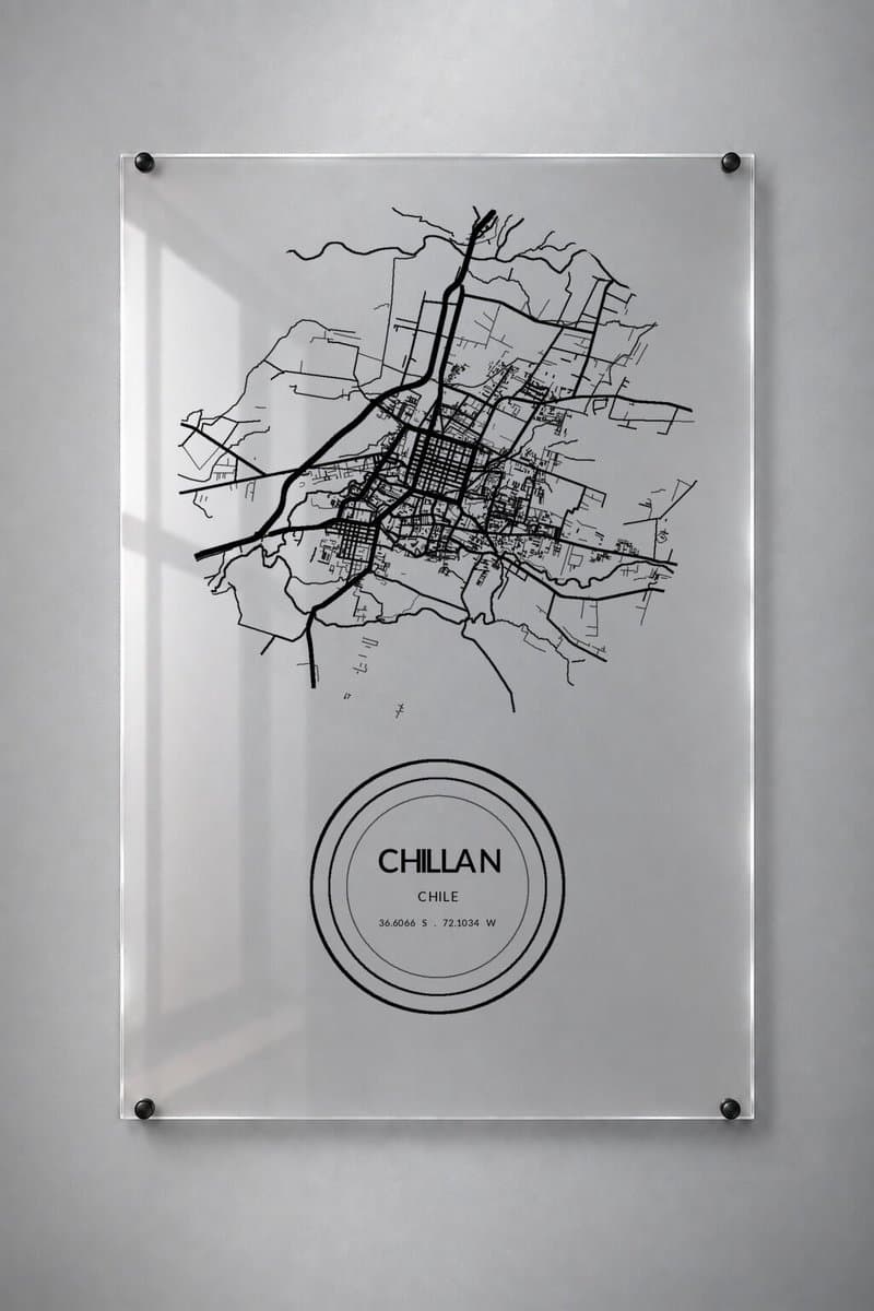 Stadskaart Chillán - Plexiglas 40x60 cm - Badge Seal